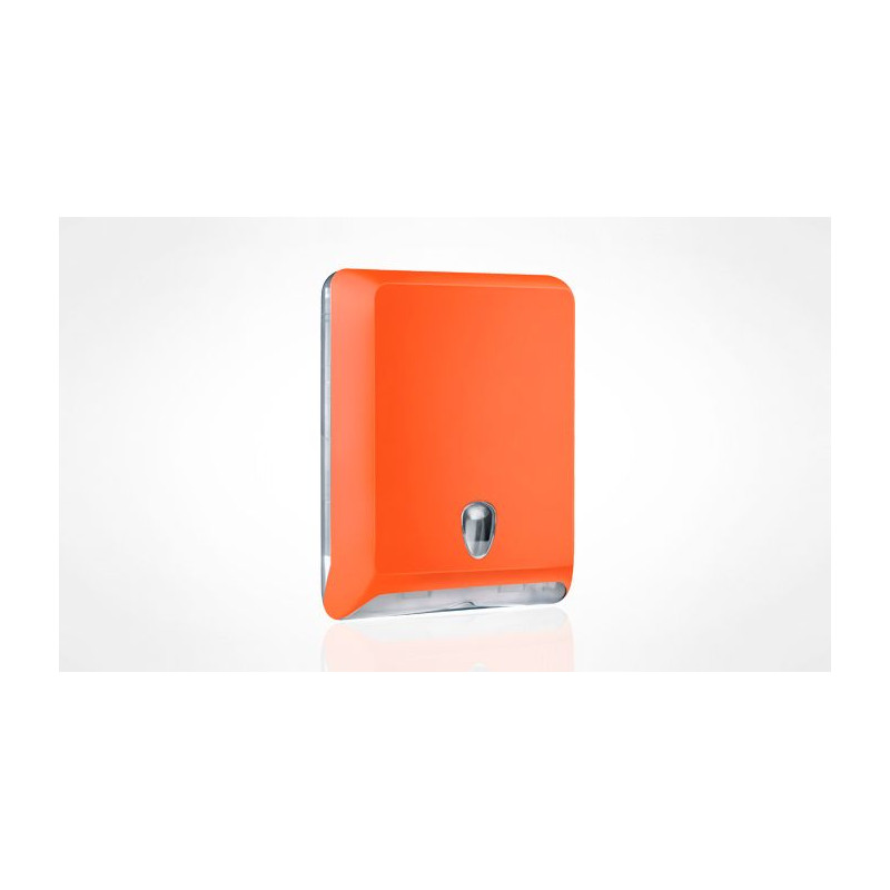 Dispenser arancione carta asciugamani interfogliati a "C", "V" e "Z"