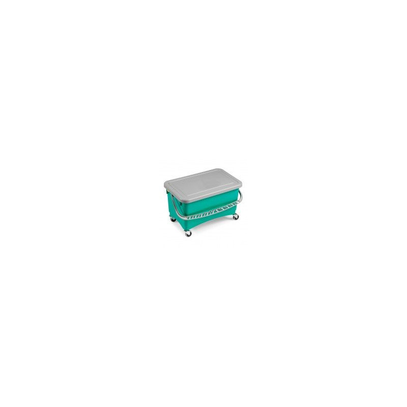 SECCHIO  JIM VERDE LT.28 C/RUOTE E STRIZZINO E COPERCCHIO  PER CERA