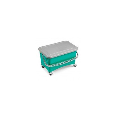 SECCHIO  JIM VERDE LT.28 C/RUOTE E STRIZZINO E COPERCCHIO  PER CERA