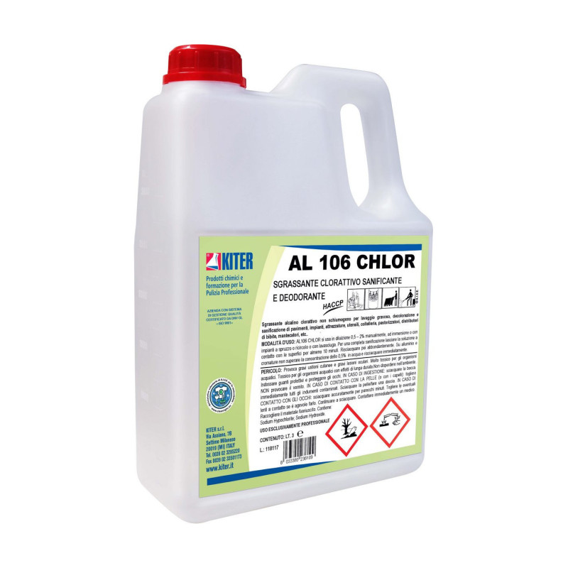AL 106 CHLOR LT 3 KITER Potente sgrassante HACCP cloroattivo con azione igienizzante e decolorante