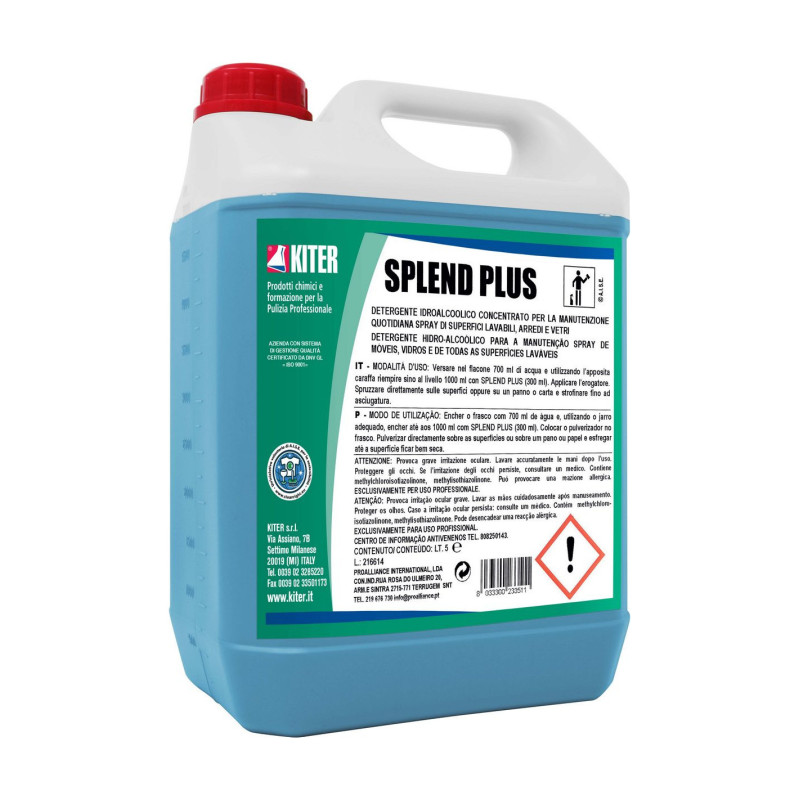 SPLEND PLUS LT 5 KITER Detergente idroalcoolico concentrato per superfici arredi e vetri