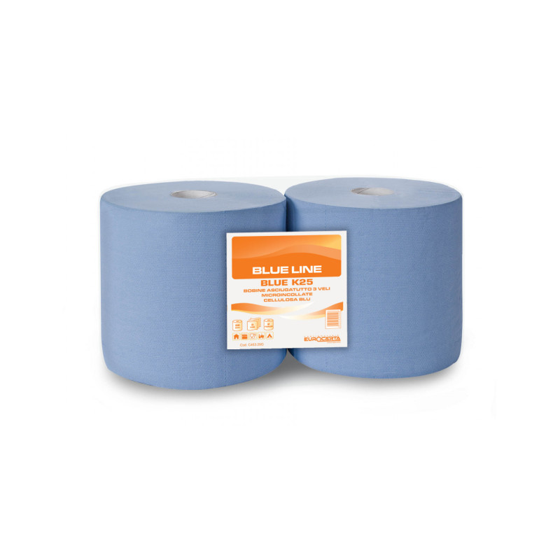 CARTA BOBINA BLUE K25 ACIUGATUTTO PER VETRI IDONEO PER USO ALIMENTARE 3 VELI 2 ROTOLI
