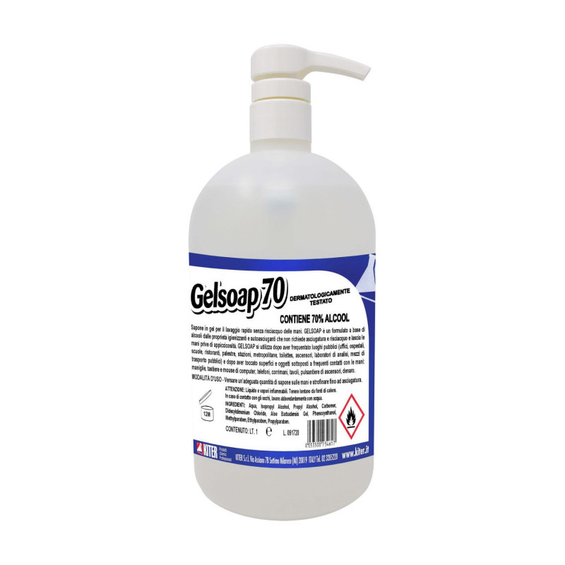 GELSOAP 70 LT 1 KITER Gel igienizzante idroalcolico 70% di alcool per mani senza risciacquo