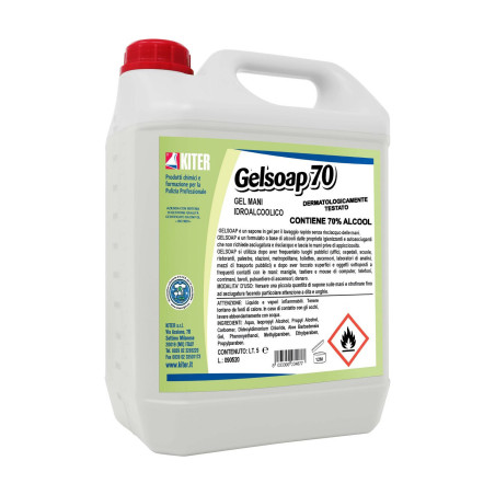 GELSOAP 70 LT 5 KITER Gel igienizzante idroalcolico 70% di alcool per mani senza risciacquo