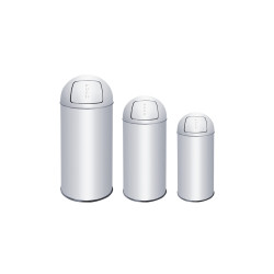 Pattumiera Push L 25 in acciaio inox con coperchio semisferico con apertura a pressione