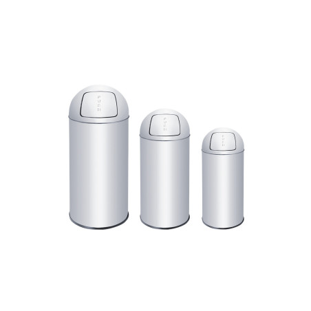Pattumiera Push L 25 in acciaio inox con coperchio semisferico con apertura a pressione