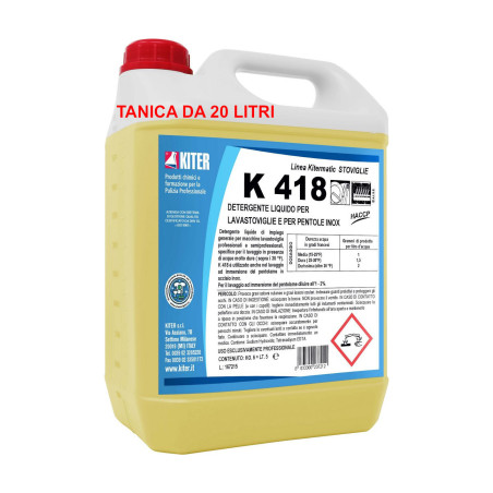 LAVASTOVIGLIE K 418 LT 20 KITER Detergente liquido per lavastoviglie e pentole inox