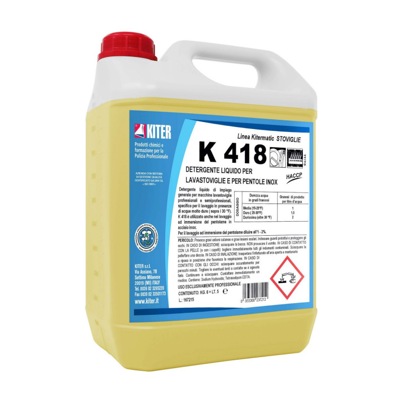 LAVASTOVIGLIE K 418 KG 6 KITER Detergente liquido per lavastoviglie e pentole inox
